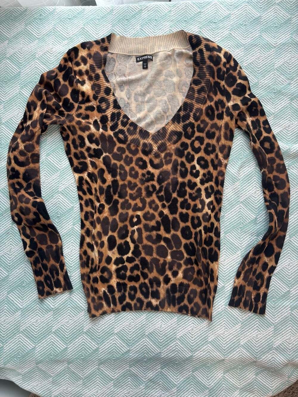 Express Leopard Print V-Neck Long Sleeve Sweater Size XS